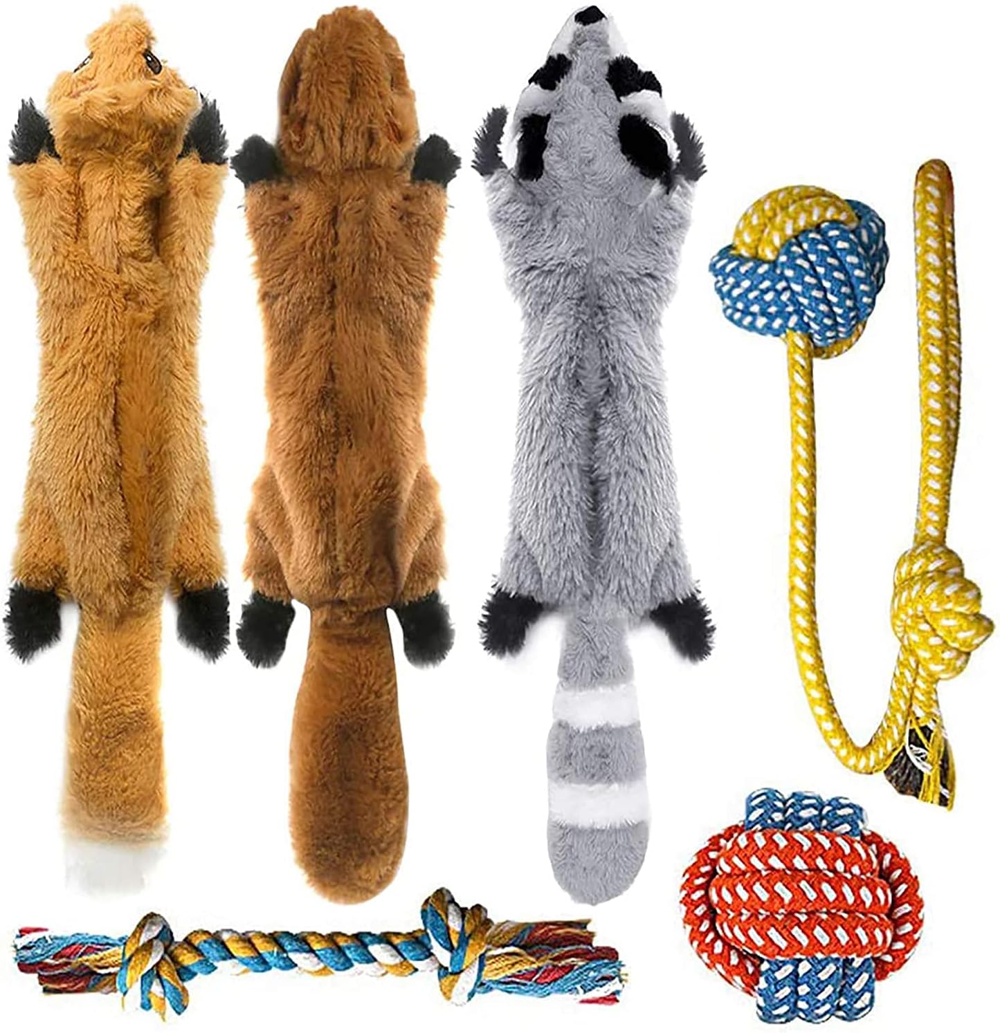 Group of squeaky stuffingless dog toys