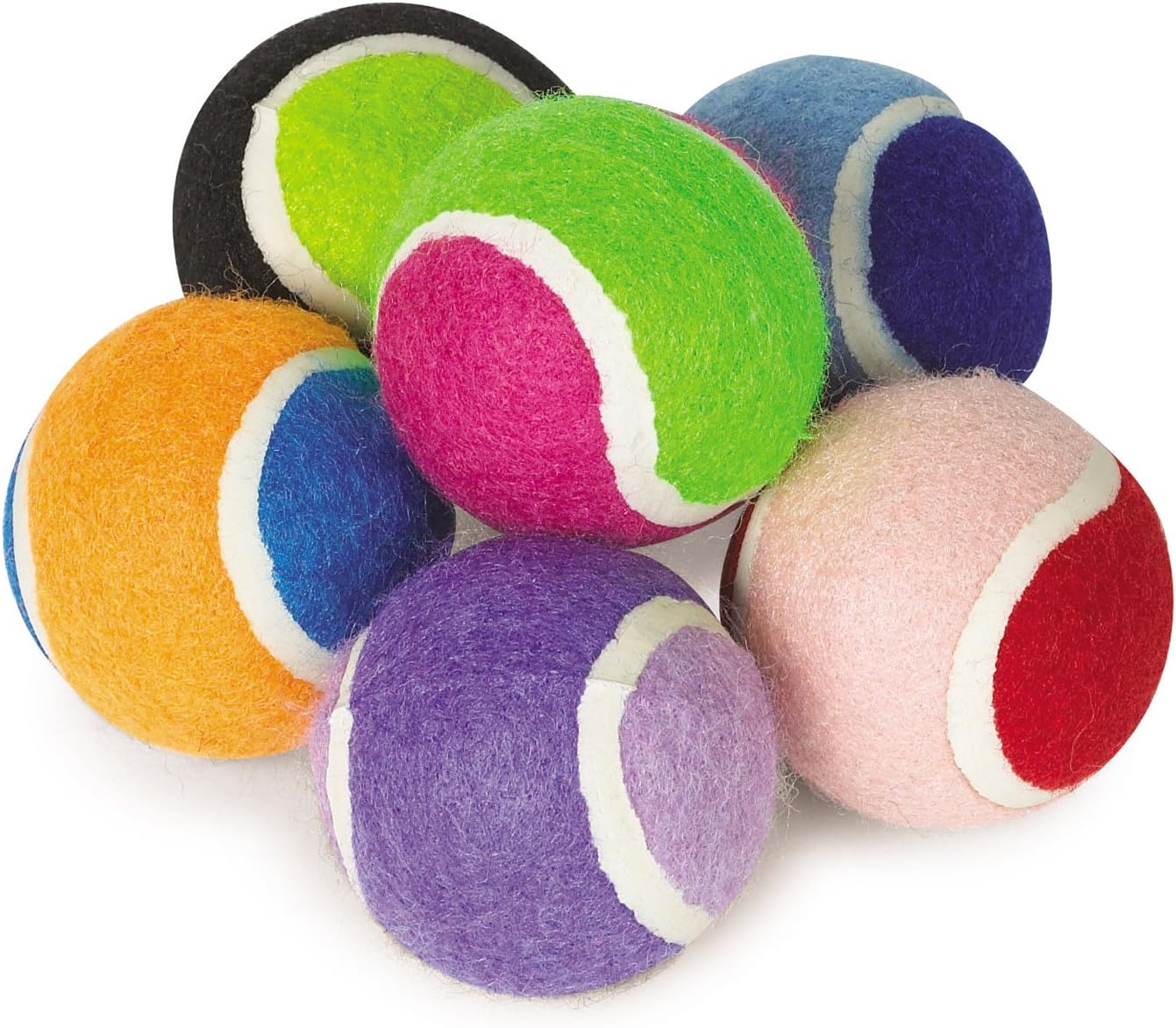 Group of small multi-colored tennis balls for dogs