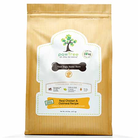 A bag of Paw Tree Real Chicken and Oatmeal Recipe Dog Food - pure, natural, grain-free, and organic with no fillers or artificial additives